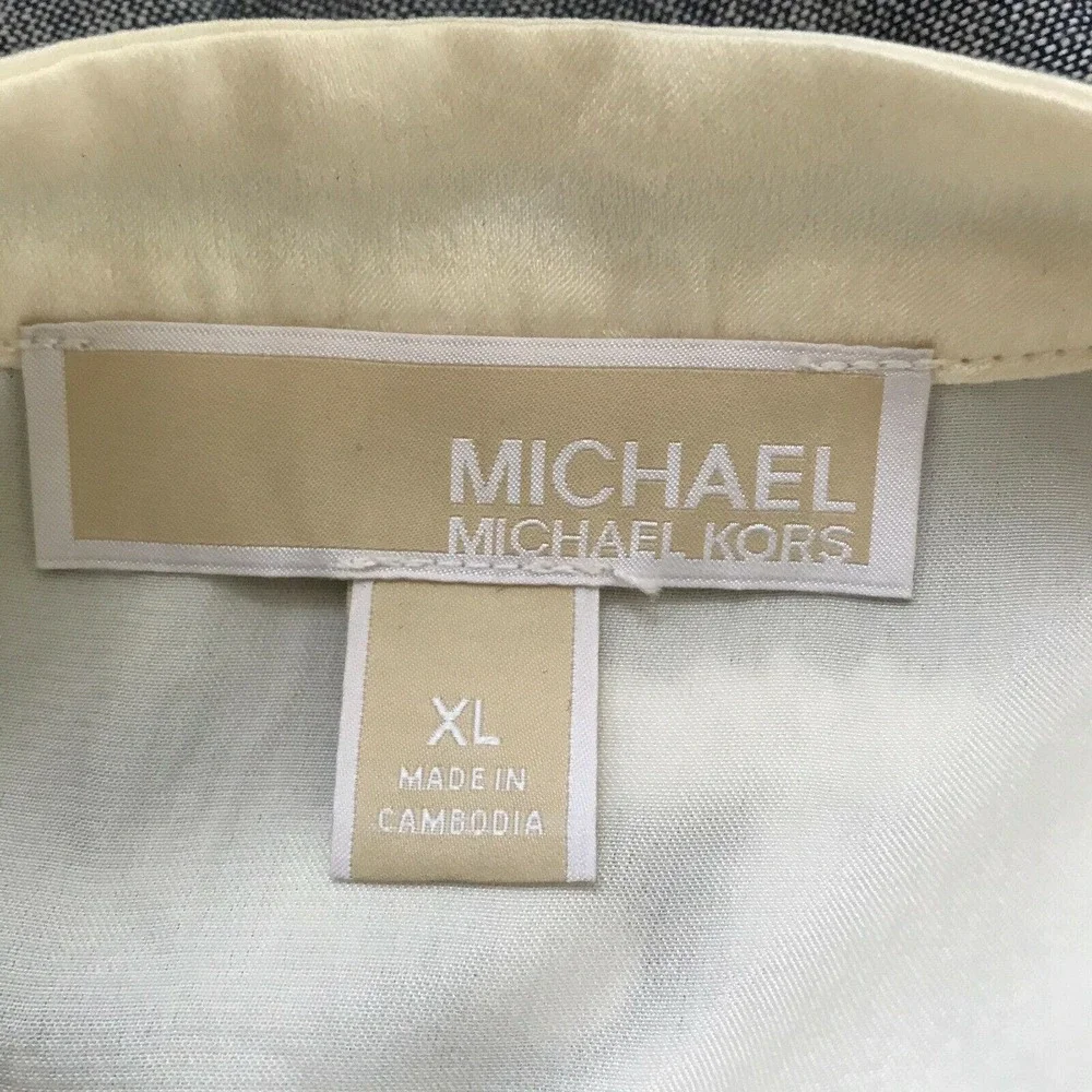 Michael Michael Kors Shirt Womens XL Ivory Surplice Tie Neck Short Sleeve Blouse